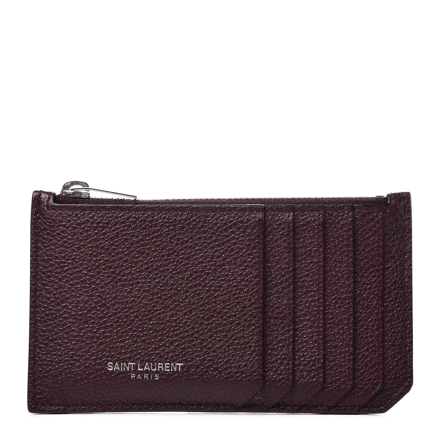 Saint Laurent Grained Calfskin 5 Fragments Zip Pouch Card Holder Bordeaux 1 of 8