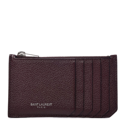 Saint Laurent Grained Calfskin 5 Fragments Zip Pouch Card Holder Bordeaux 1 of 8