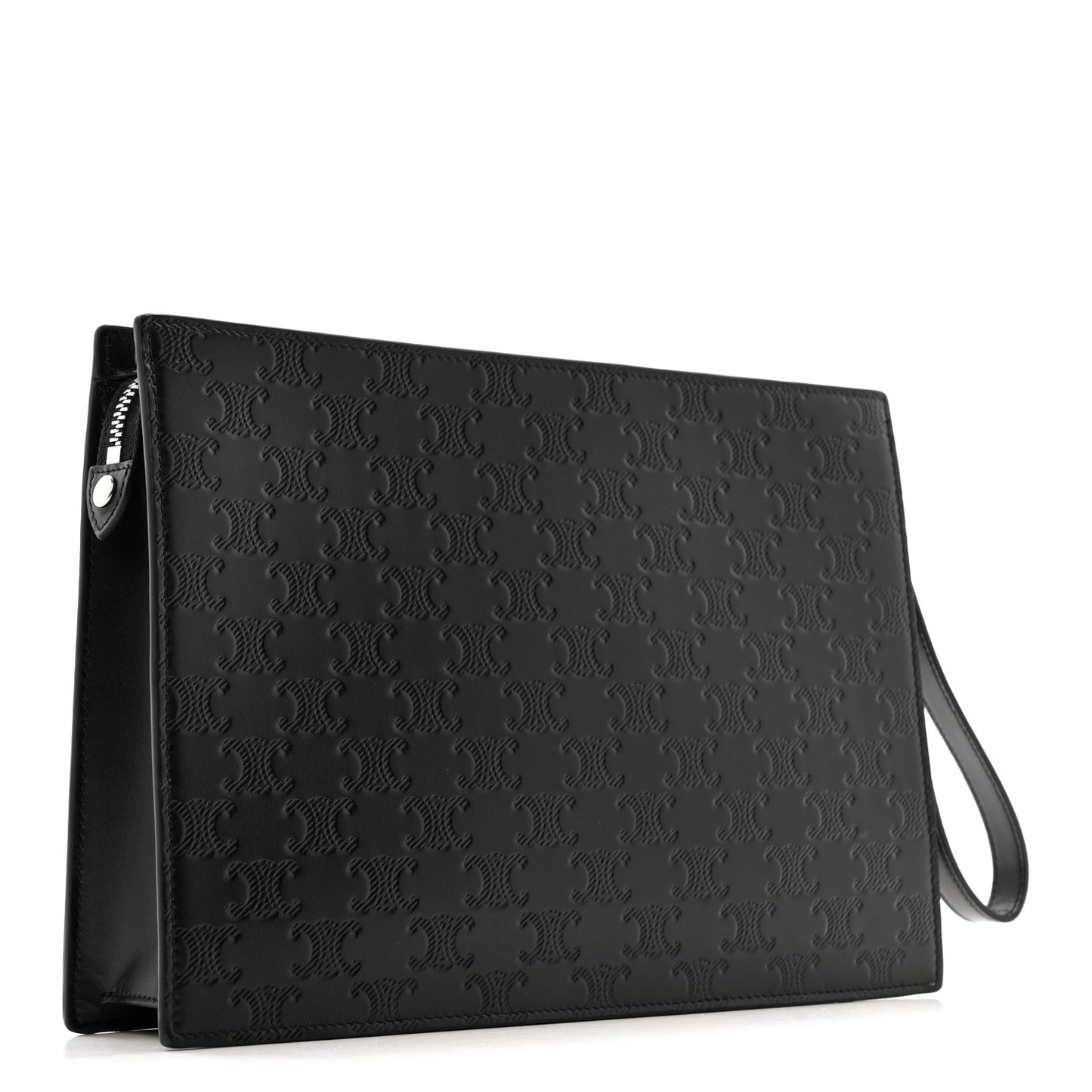 Calfskin Triomphe Embossed Pouch With Strap Black