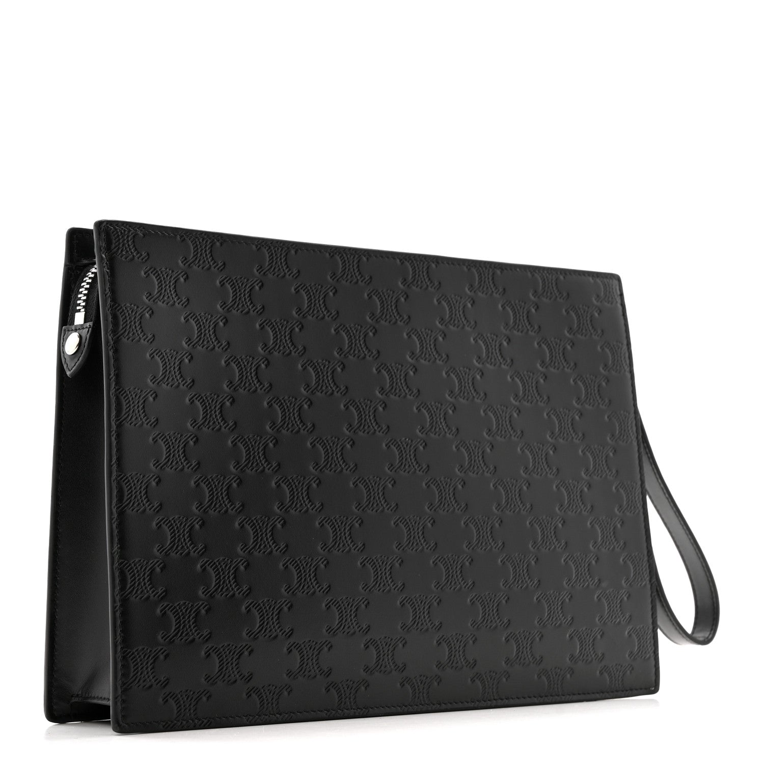 Celine Calfskin Triomphe Embossed Pouch With Strap Black 3 of 8