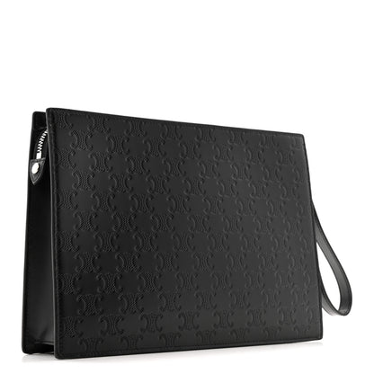 Celine Calfskin Triomphe Embossed Pouch With Strap Black 3 of 8
