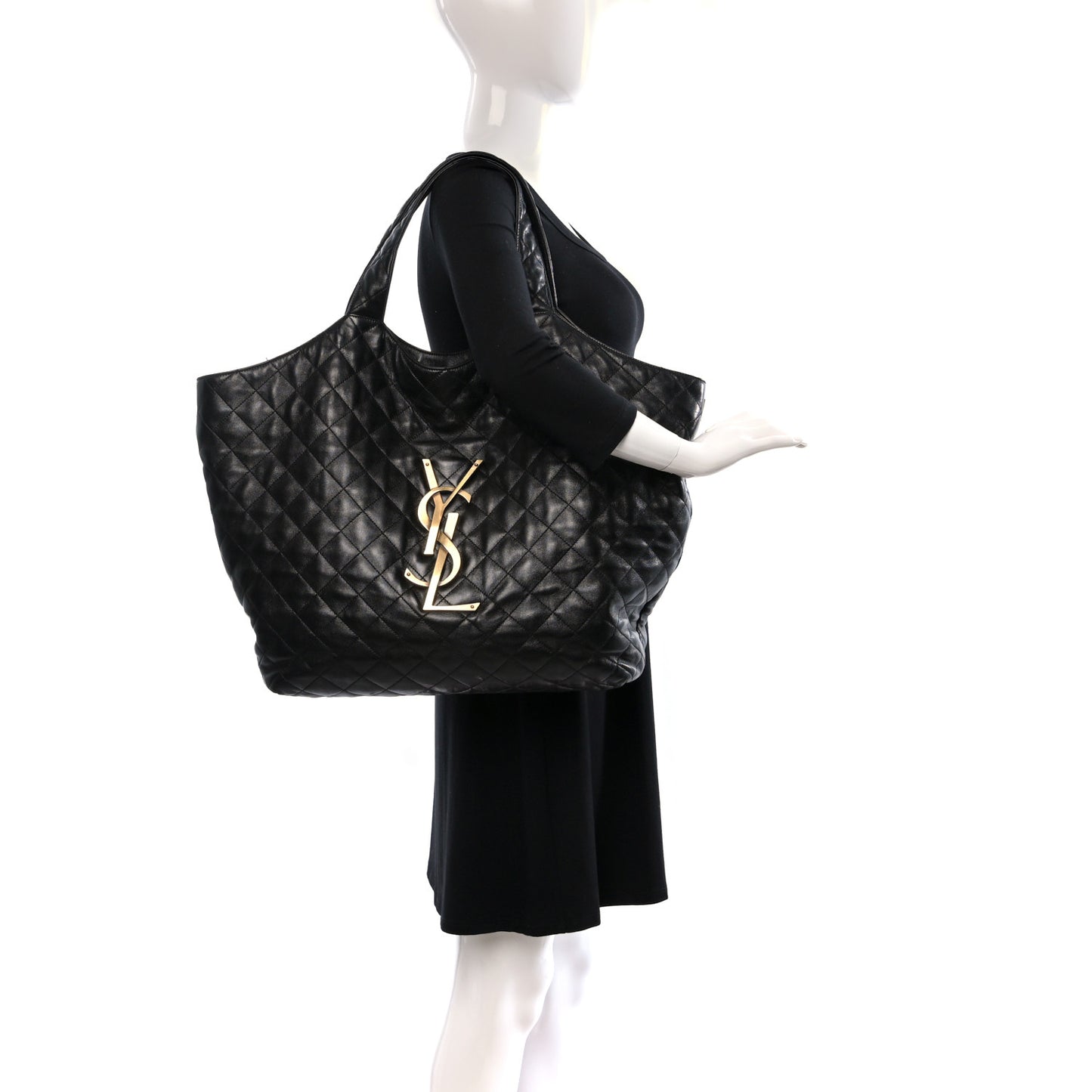Lambskin Quilted Maxi Icare Shopping Tote Black