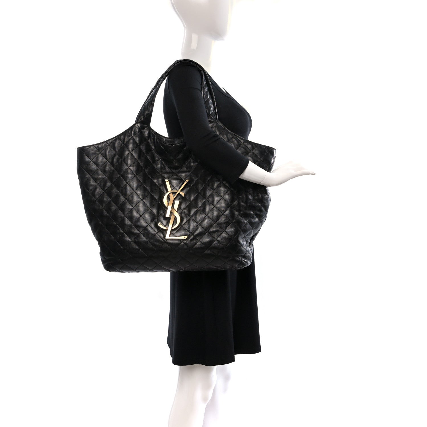Saint Laurent Lambskin Quilted Maxi Icare Shopping Tote Black 2 of 22