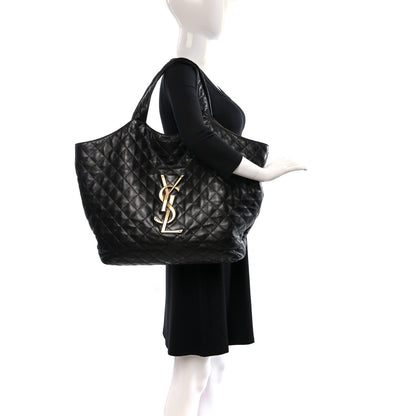 Saint Laurent Lambskin Quilted Maxi Icare Shopping Tote Black 2 of 22