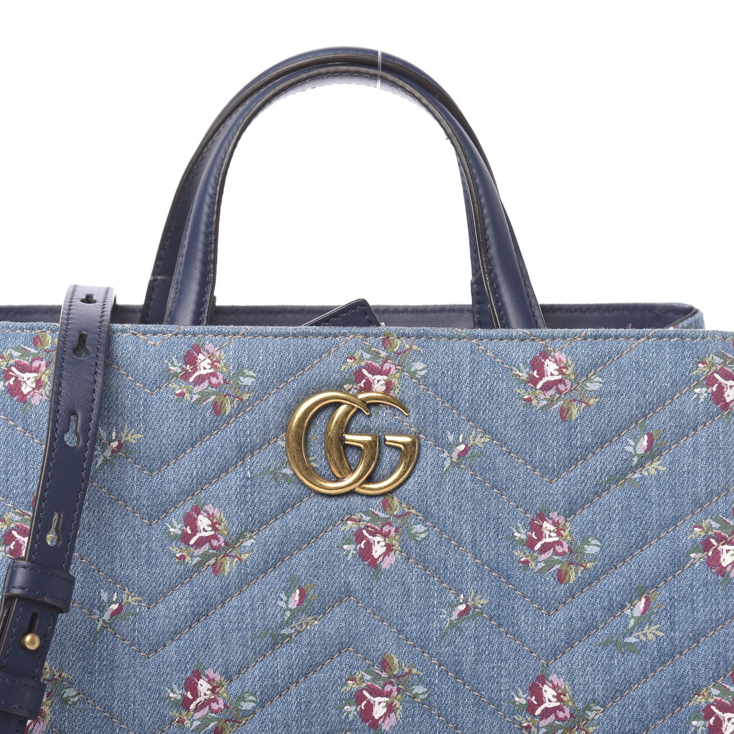 Gucci Denim Matelasse Flora Small GG Marmont Tote Blue 8 of 10
