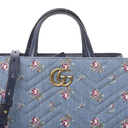 Gucci Denim Matelasse Flora Small GG Marmont Tote Blue 8 of 10
