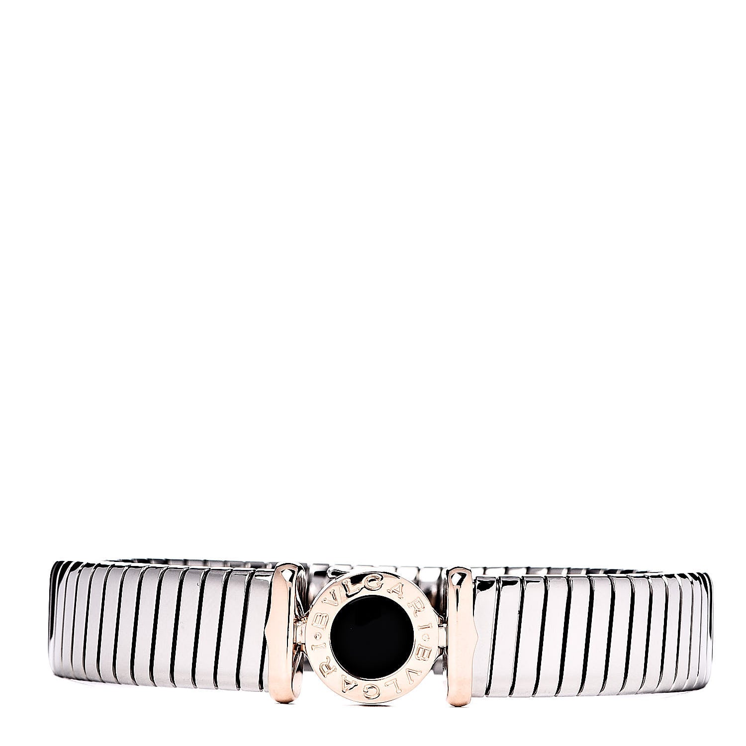 Bulgari Stainless Steel 18K Rose Gold Black Onyx Tubogas Bracelet M 1 of 6