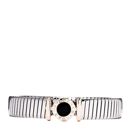 Bulgari Stainless Steel 18K Rose Gold Black Onyx Tubogas Bracelet M 1 of 6