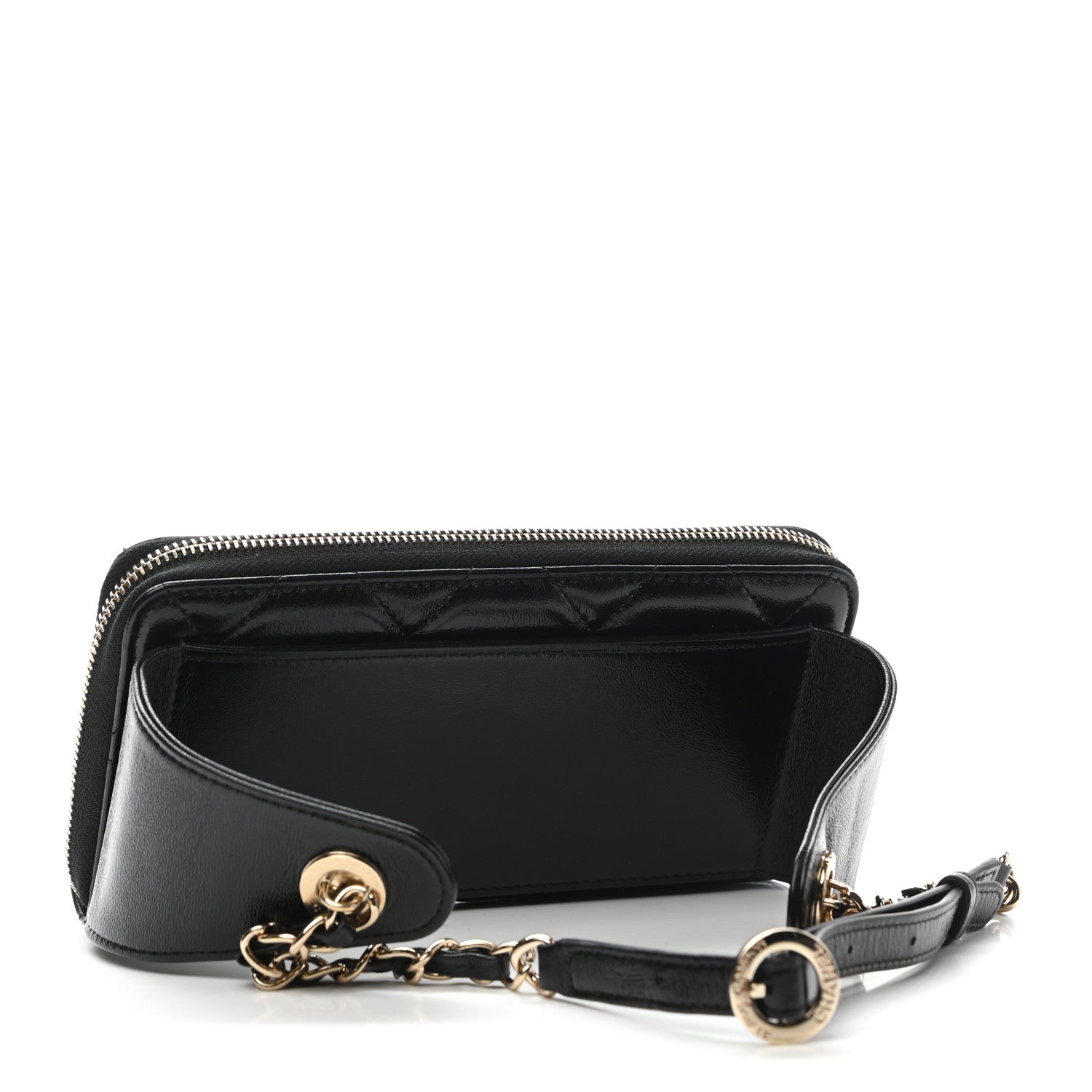 Chanel Shiny Lambskin Gusset Zip Around Waist Belt Wallet Black 3 of 10
