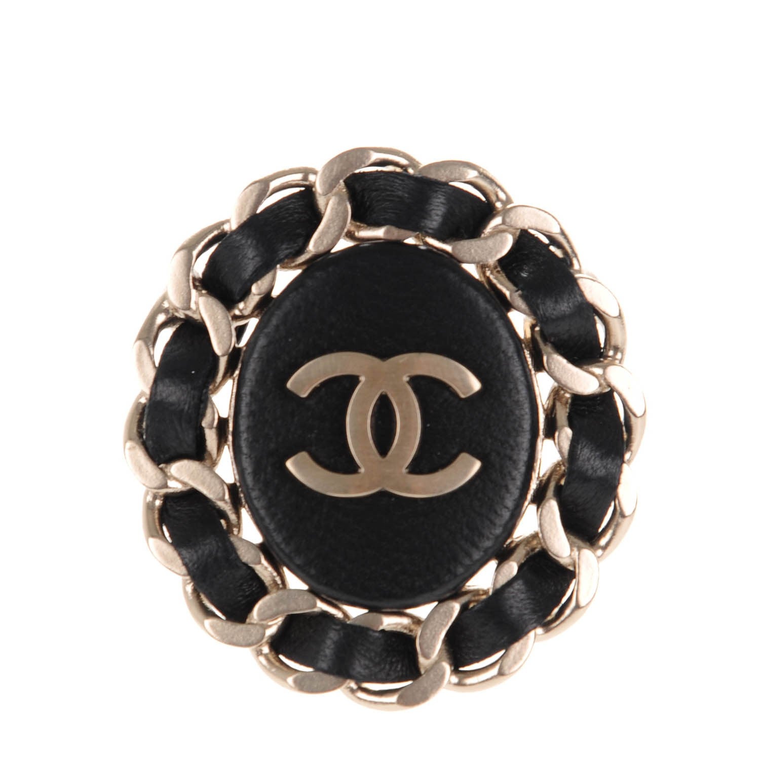 Chanel Lambskin CC Brooch Black Gold 1 of 5