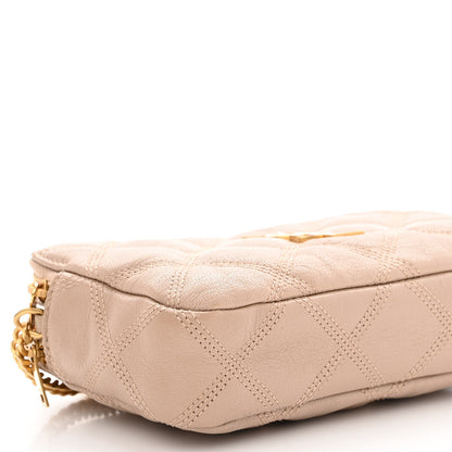 Saint Laurent Grained Lambskin Quilted Mini Becky Double Zip Bag Natural Tan 10 of 11