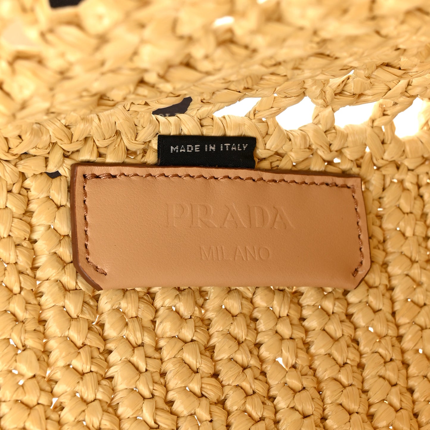 Yarn Raffia Effect Crochet Logo Embroidered Small Tote Bag Naturale