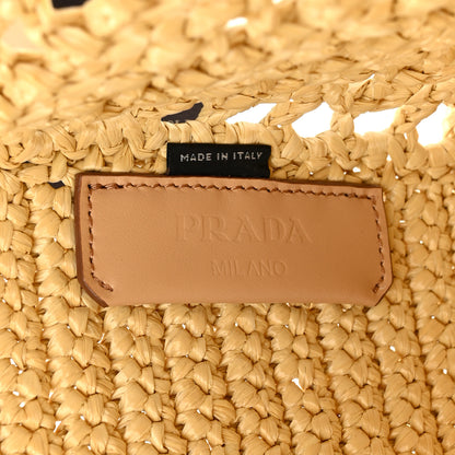 Prada Yarn Raffia Effect Crochet Logo Embroidered Small Tote Bag Naturale 6 of 9