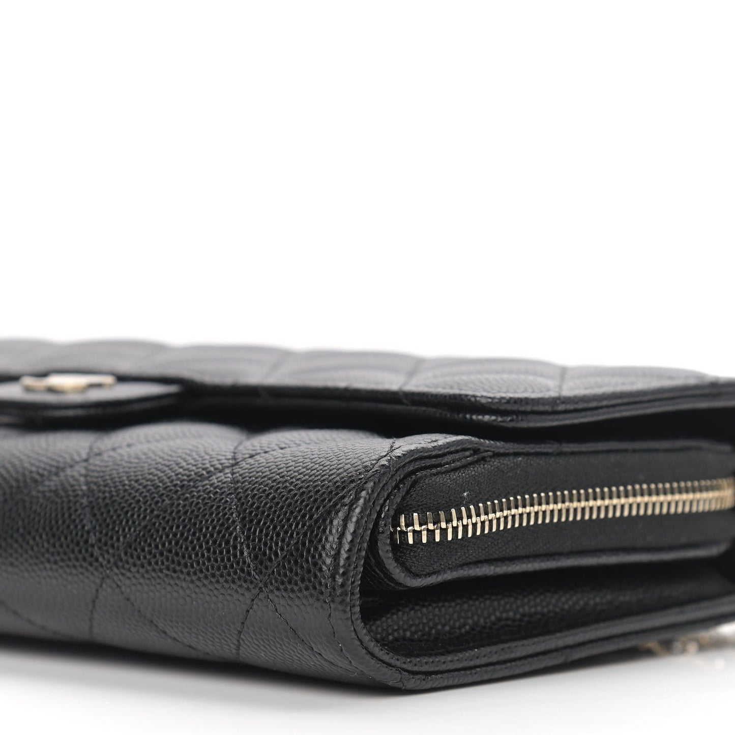 Caviar Quilted Phone Holder Wallet With Removable Chain Black