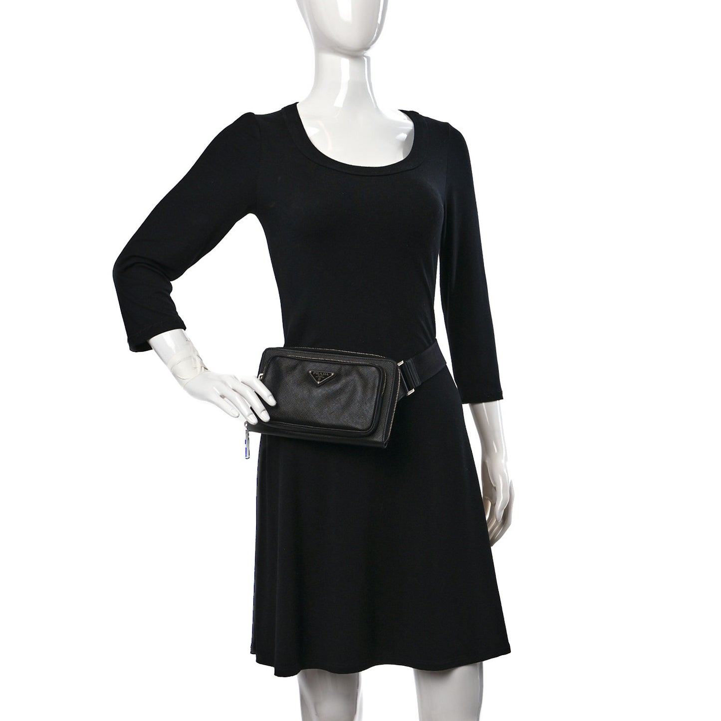 Saffiano Travel Double Zip Crossbody Belt Bag Black