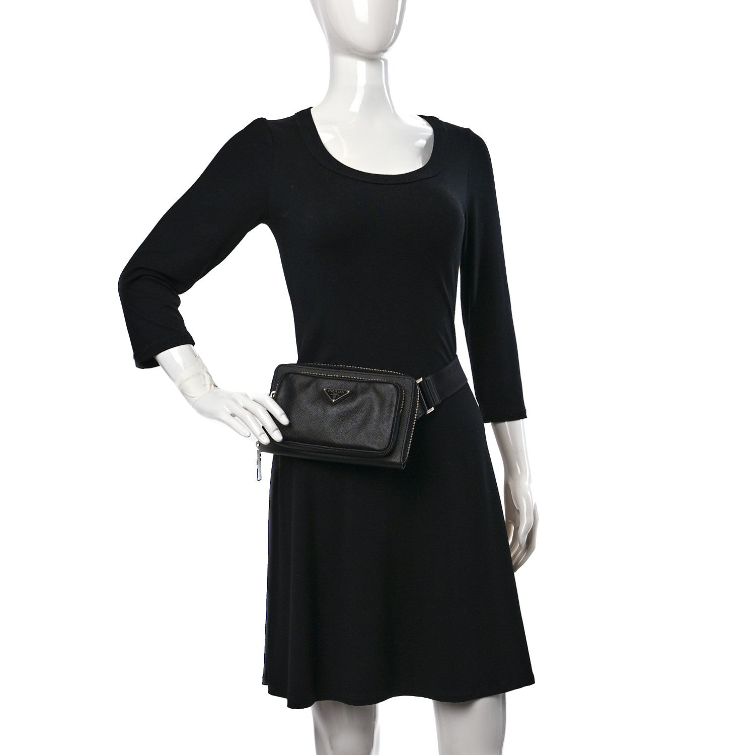 Prada Saffiano Travel Double Zip Crossbody Belt Bag Black 2 of 8