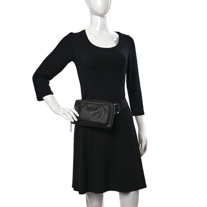 Prada Saffiano Travel Double Zip Crossbody Belt Bag Black 2 of 8