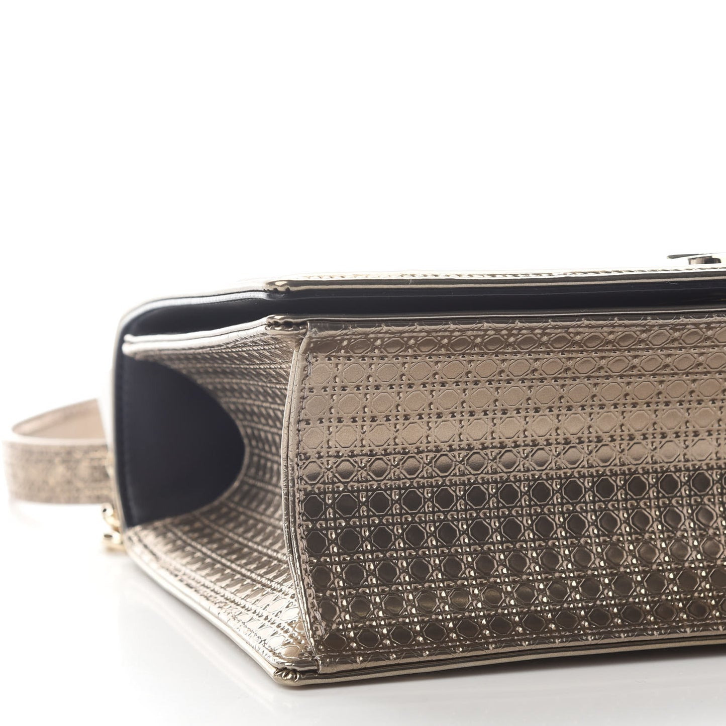 Metallic Patent Micro-Cannage Medium Diorama Flap Bag Gold