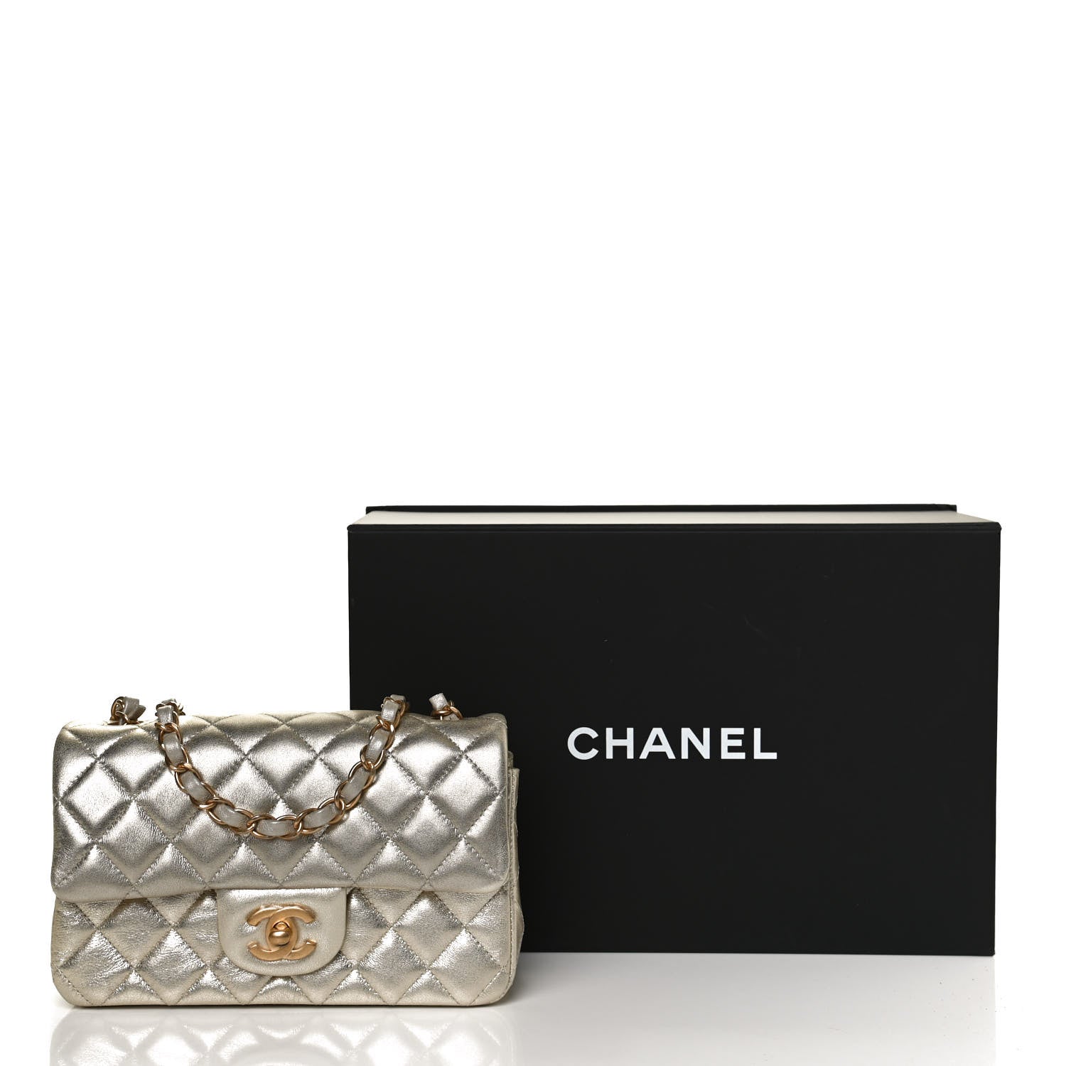 Chanel Metallic Lambskin Quilted Mini Rectangular Flap Gold 11 of 11