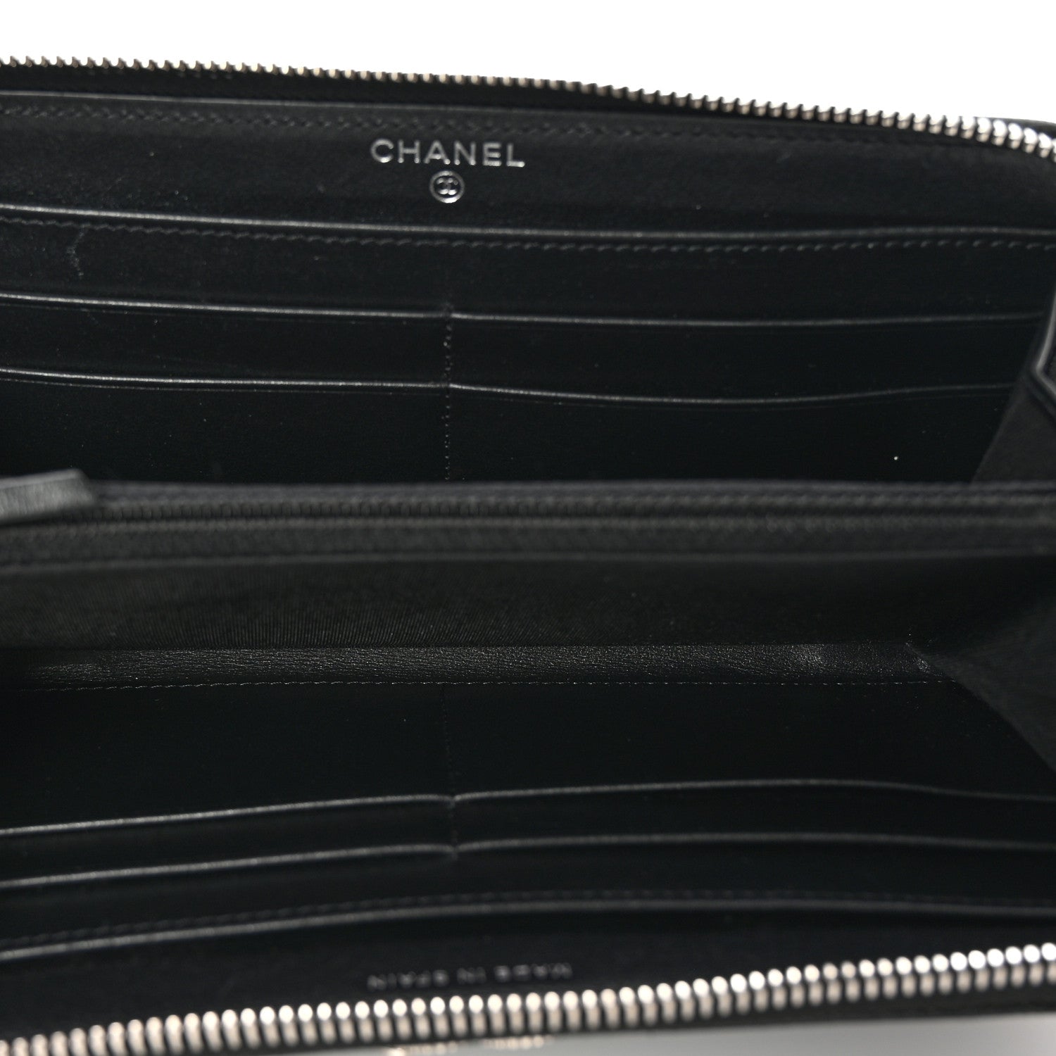 Chanel Caviar Sheepskin Chevron Quilted Mademoiselle Vintage Zip Around Wallet Black 5 of 8