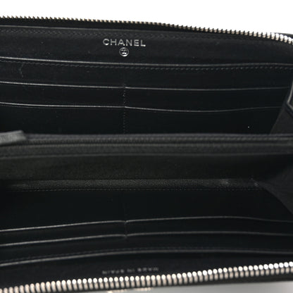 Chanel Caviar Sheepskin Chevron Quilted Mademoiselle Vintage Zip Around Wallet Black 5 of 8