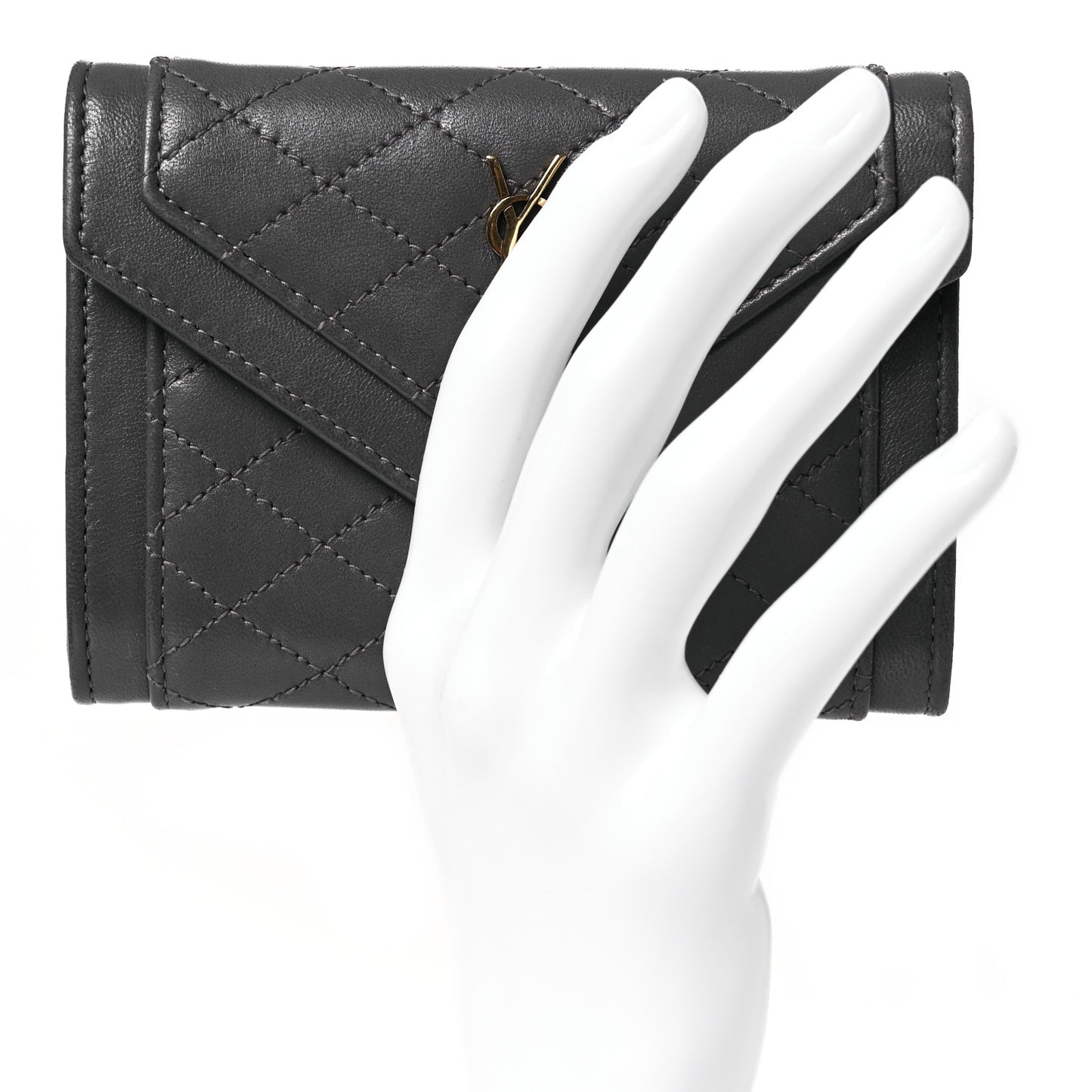 Lambskin Quilted Monogram Gaby Small Envelope Wallet Fog