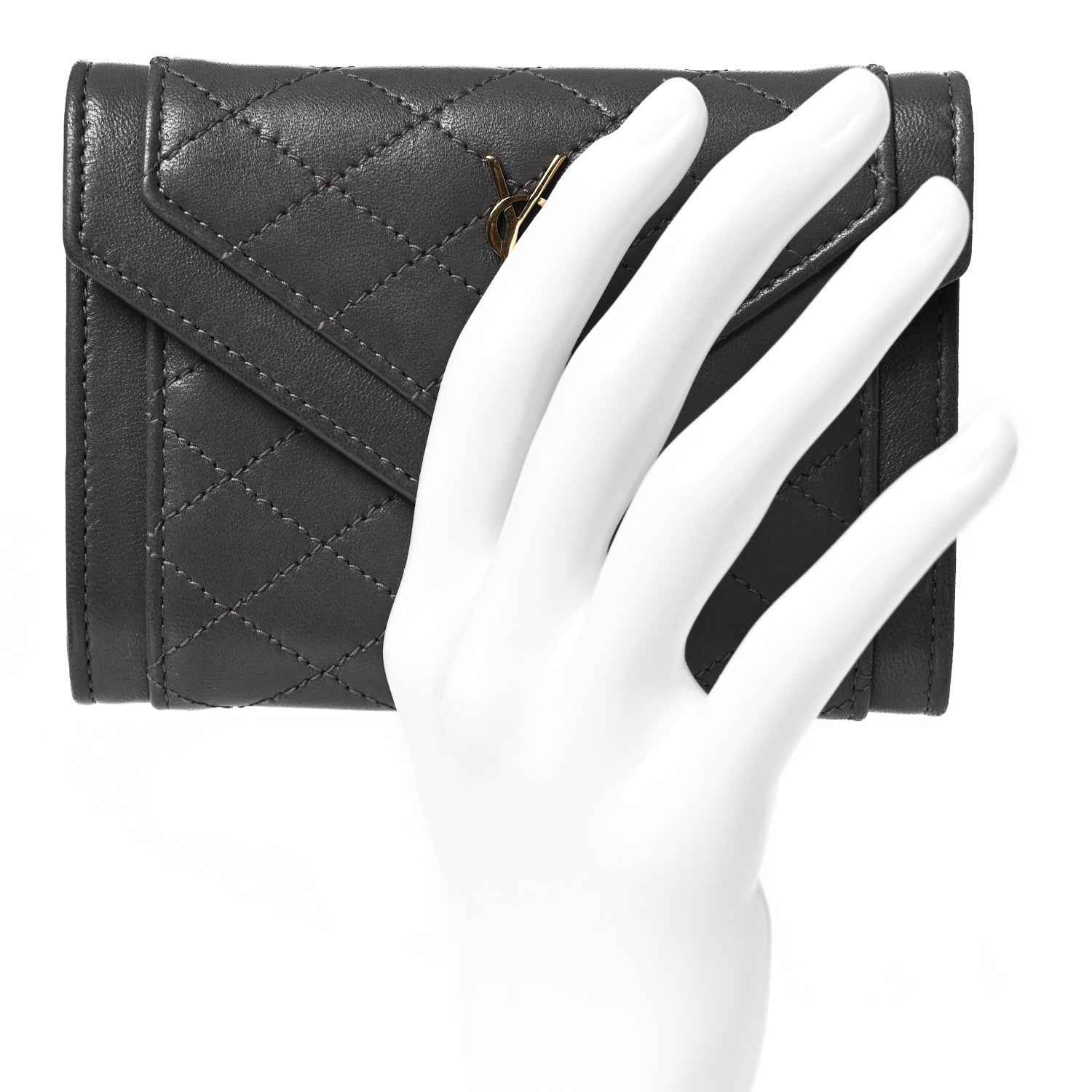 Saint Laurent Lambskin Quilted Monogram Gaby Small Envelope Wallet Fog 2 of 15