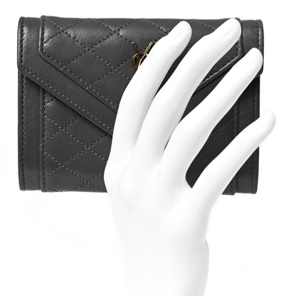 Saint Laurent Lambskin Quilted Monogram Gaby Small Envelope Wallet Fog 2 of 15