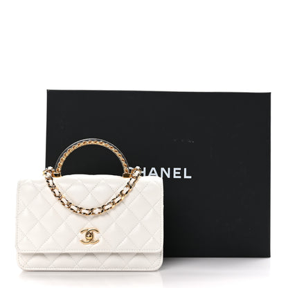 Chanel Lambskin Quilted Resin Chain Top Handle Wallet On Chain WOC White 14 of 14