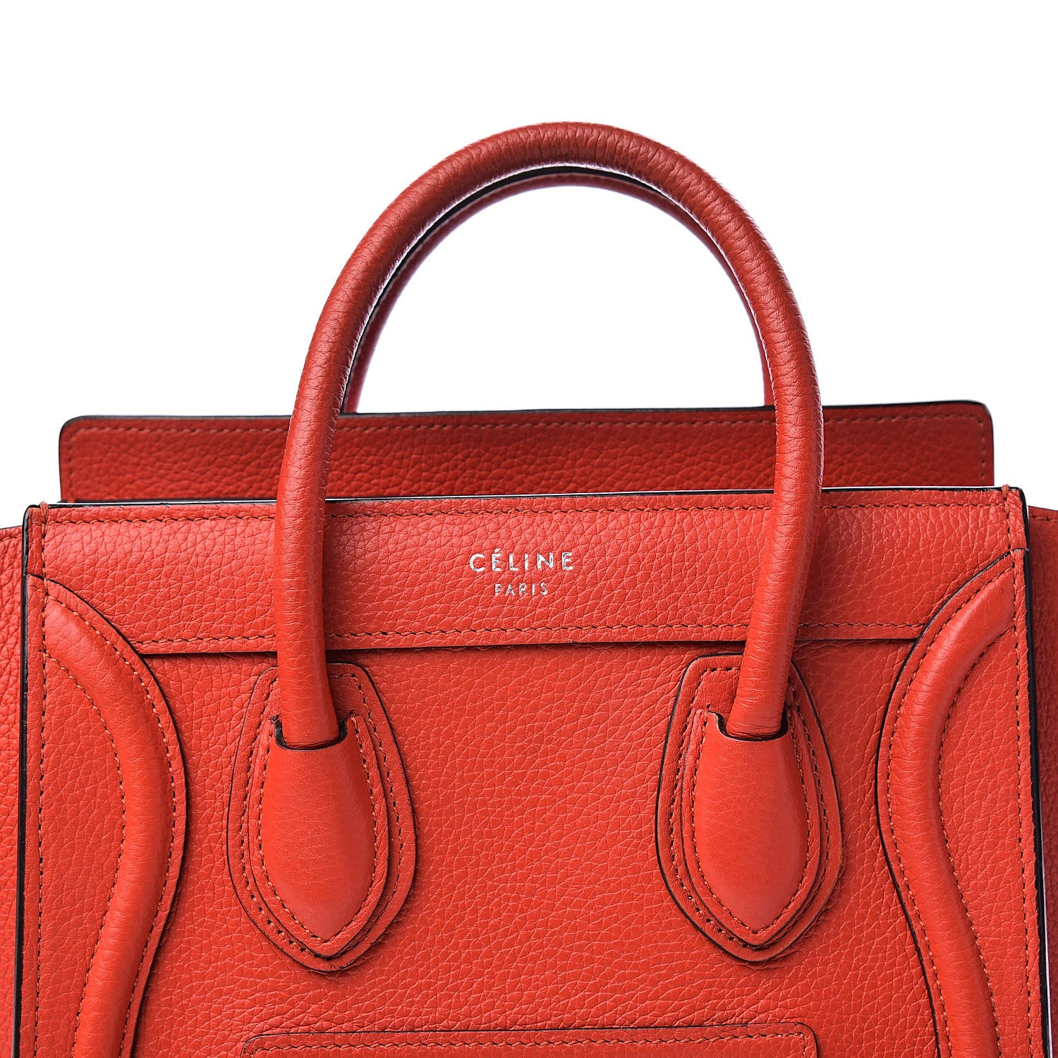 Celine Drummed Calfskin Nano Luggage Vermillion 11 of 14