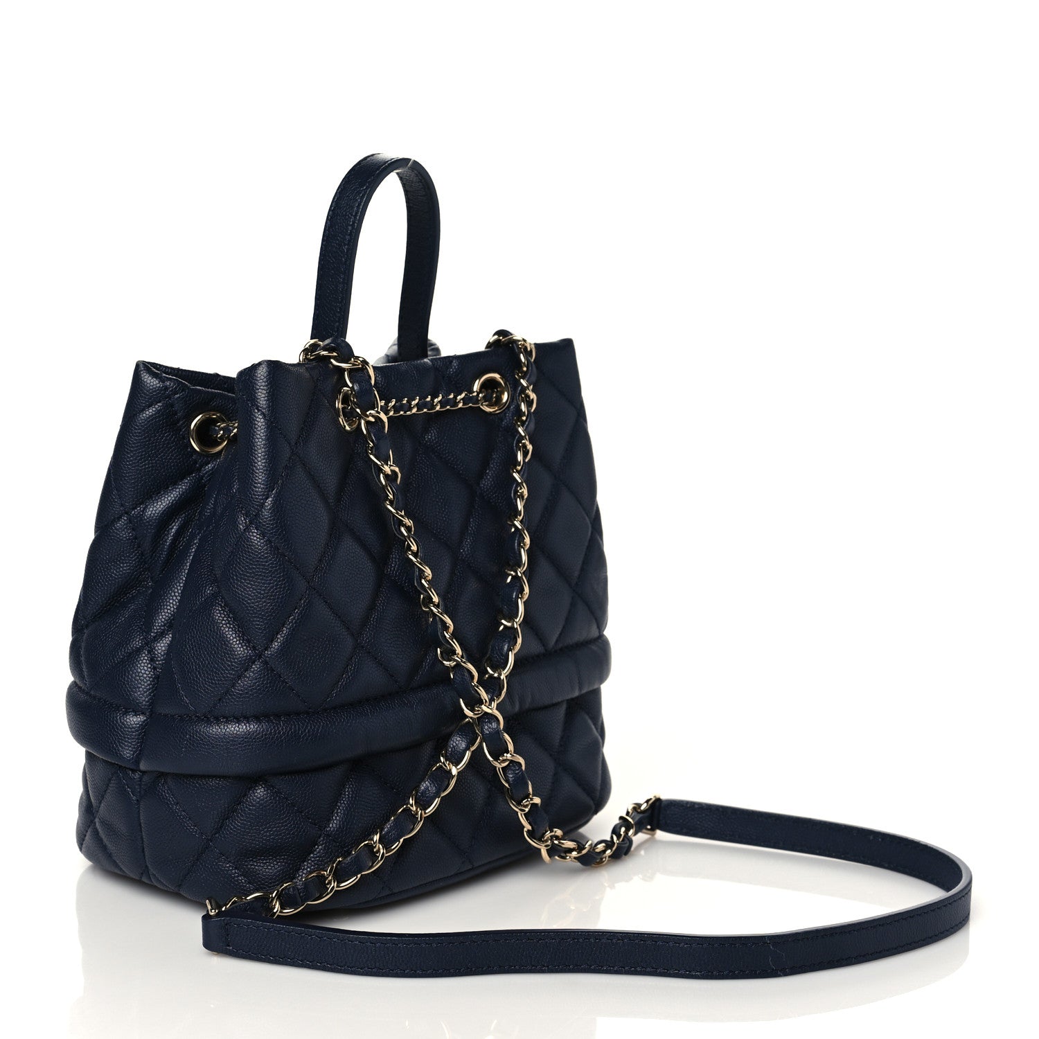 Chanel Caviar Quilted Rolled Up Bucket Drawstring Bag Navy 3 of 10