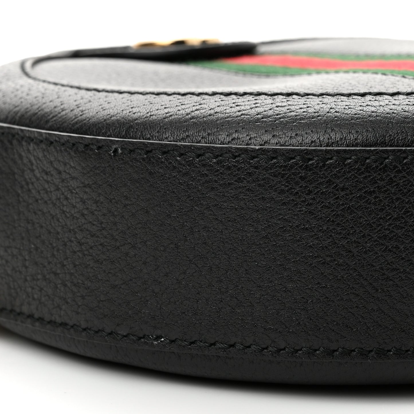 Grained Calfskin Web Mini Ophidia Round Shoulder Bag Black