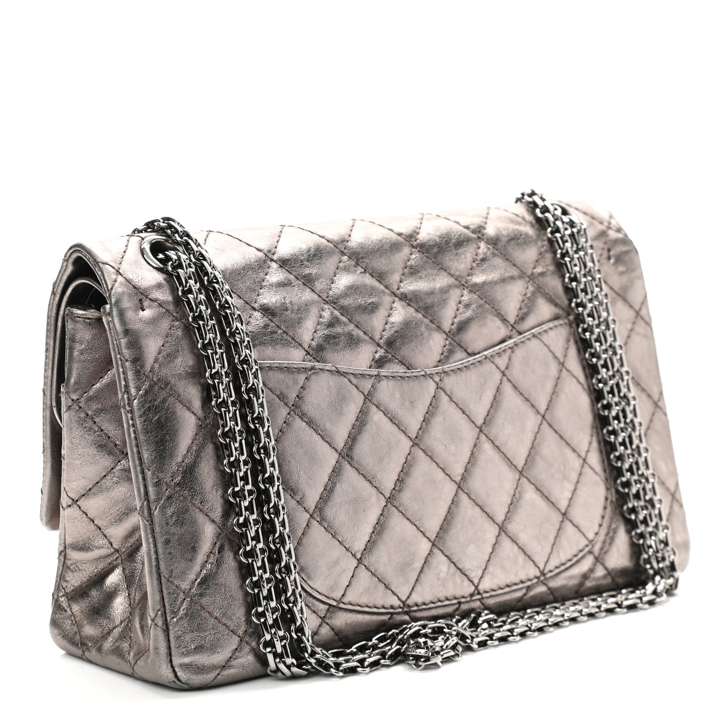 Metallic Aged Calfskin Quilted 2.55 Reissue 226 Flap Dark Silver