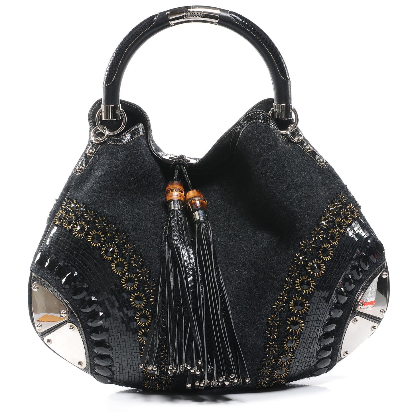 Wool Snakeskin Beaded Large Indy Top Handle Hobo