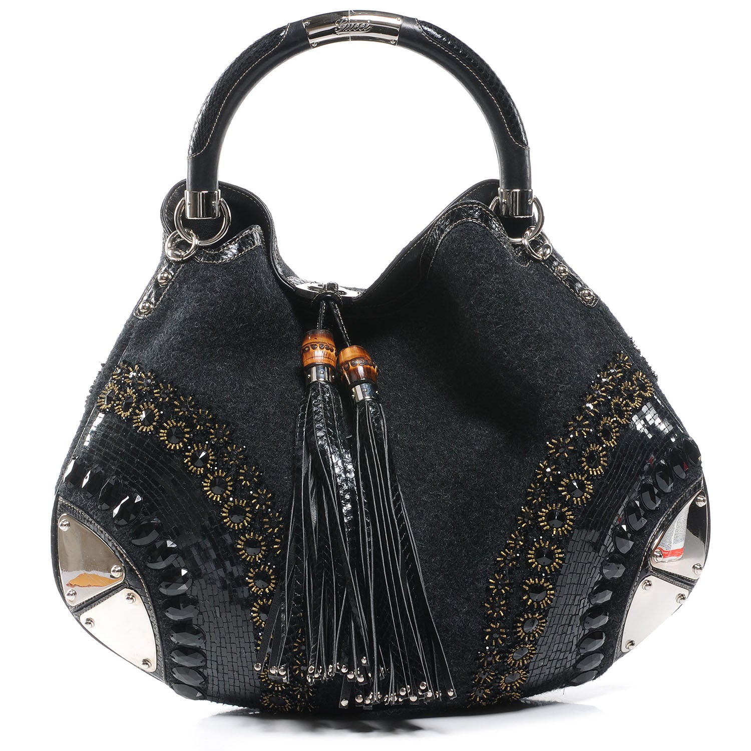 Gucci Wool Snakeskin Beaded Large Indy Top Handle Hobo 1 of 7