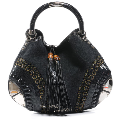 Gucci Wool Snakeskin Beaded Large Indy Top Handle Hobo 1 of 7