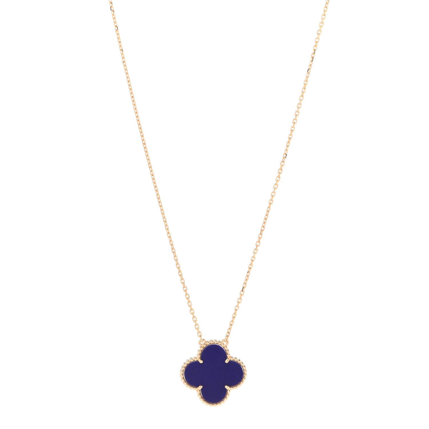 Van Cleef & Arpels 18K Yellow Gold Blue Sevres Porcelain Magic Alhambra Vendome Necklace 1 of 6