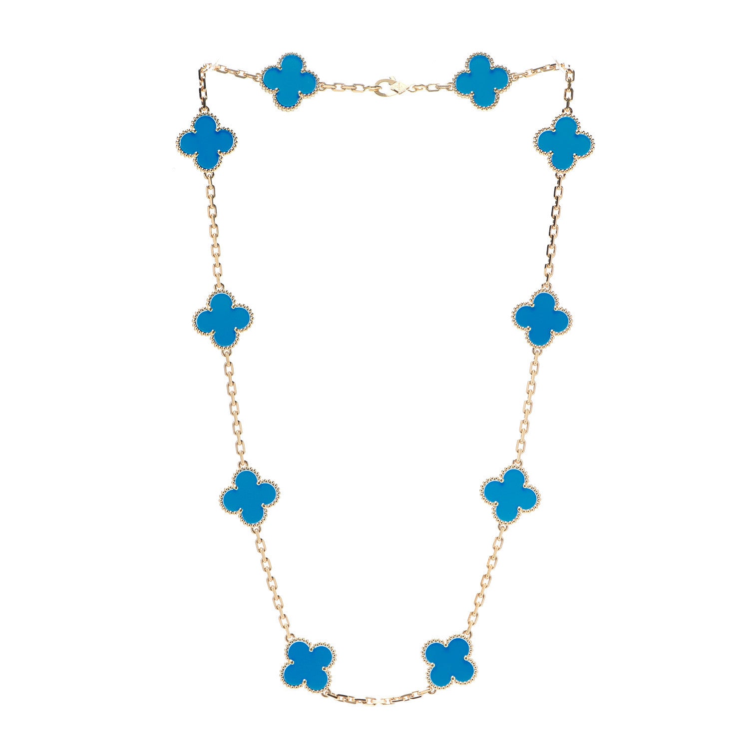 Van Cleef & Arpels 18K Yellow Gold Blue Agate 10 Motifs Vintage Alhambra Necklace 4 of 7