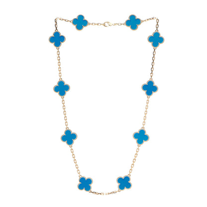 Van Cleef & Arpels 18K Yellow Gold Blue Agate 10 Motifs Vintage Alhambra Necklace 4 of 7