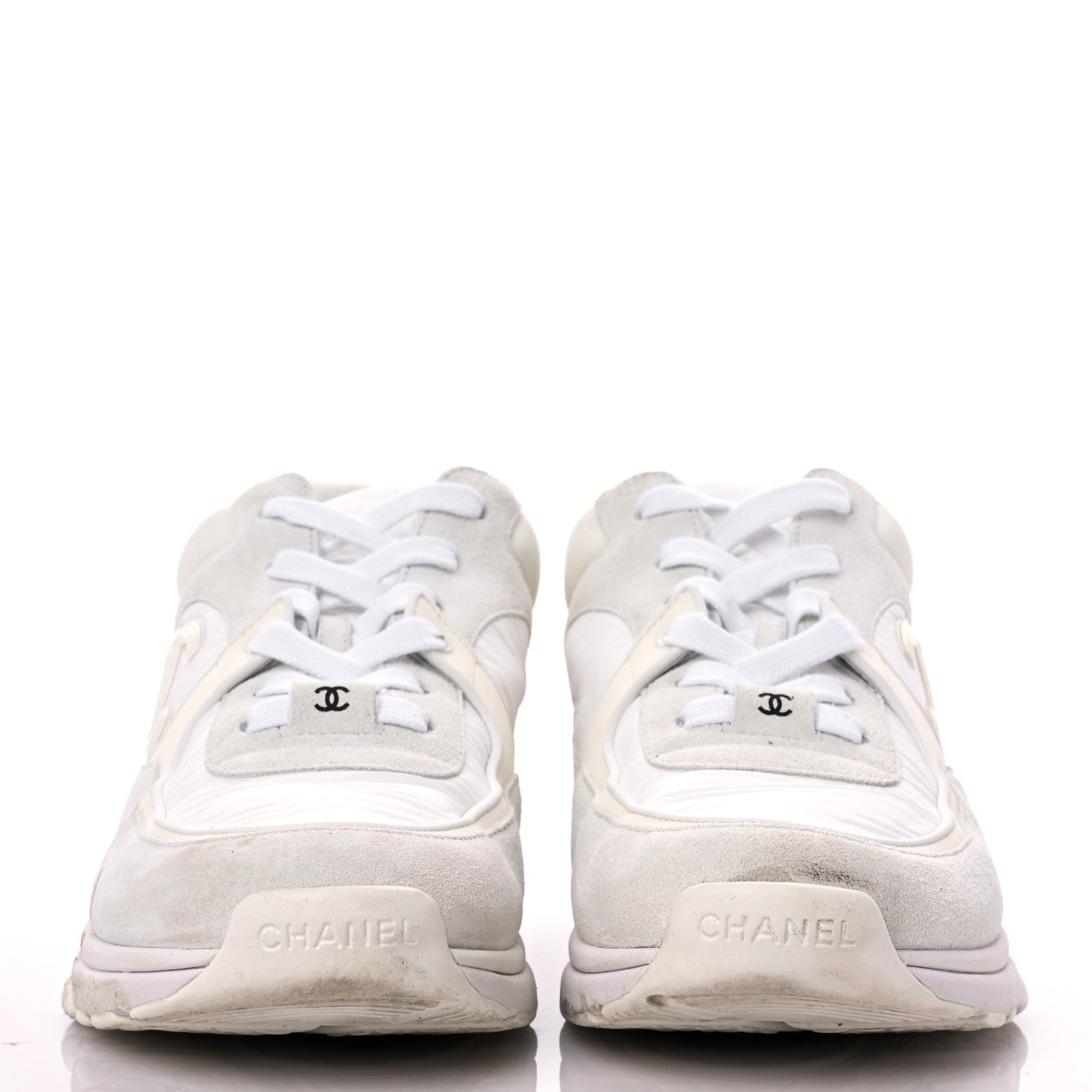 Chanel Suede Calfskin Fabric CC Sneakers 39.5 White 2 of 15