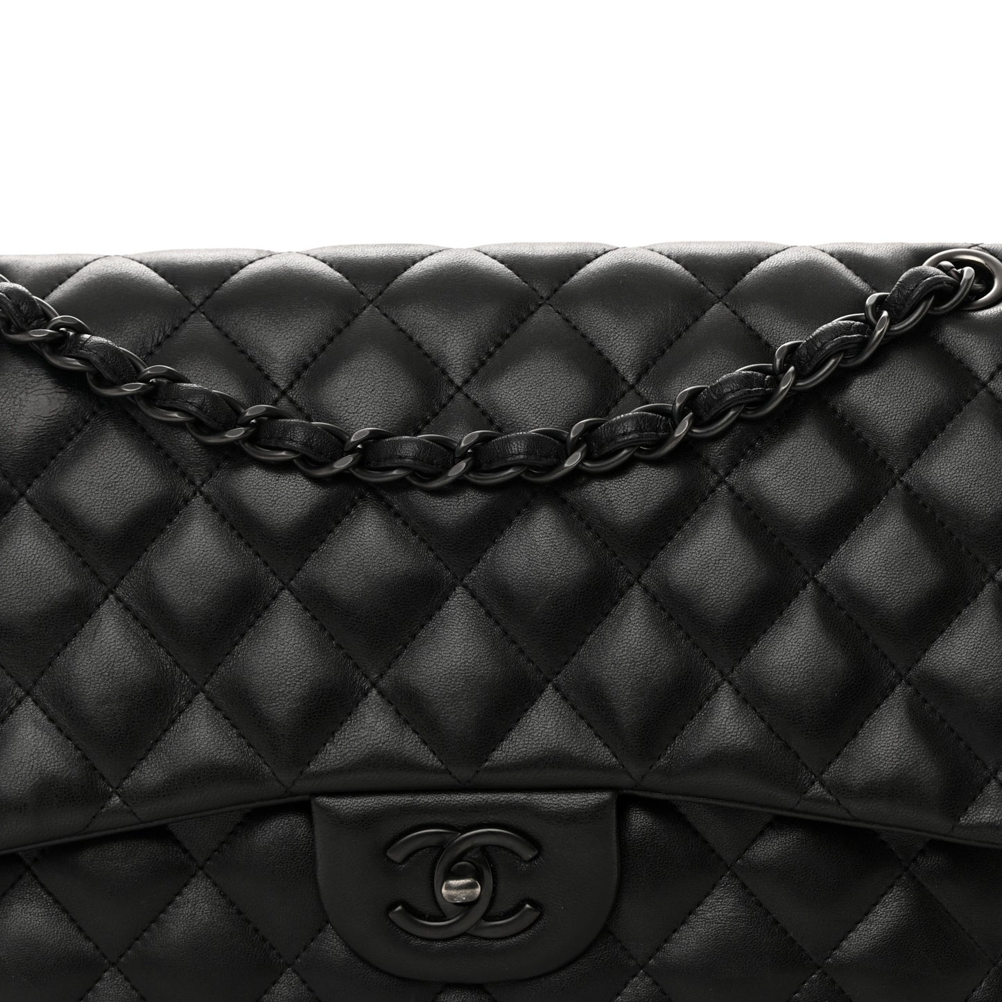 Lambskin Quilted Jumbo Double Flap So Black