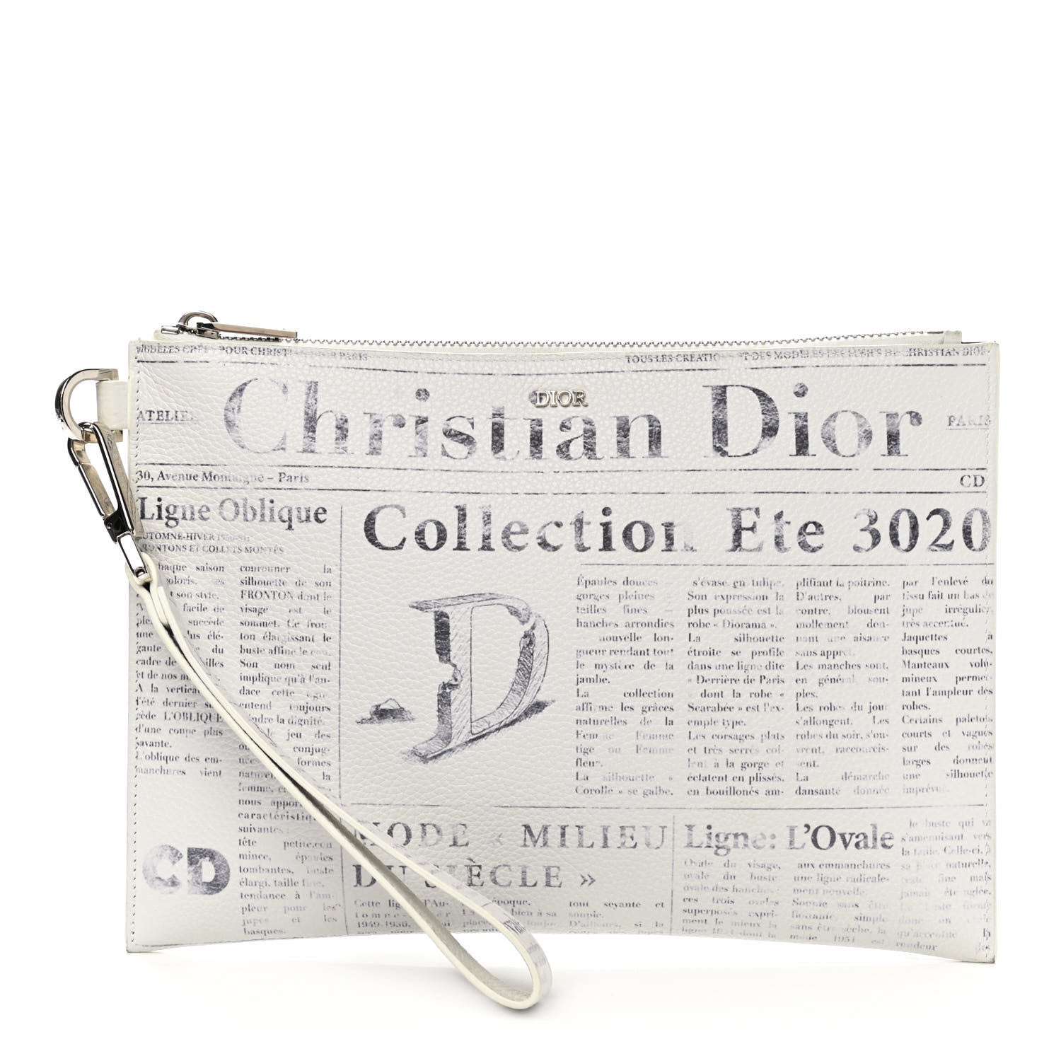 Christian Dior X DANIEL ARSHAM Grained Calfskin Newspaper Wristlet White 1 of 7