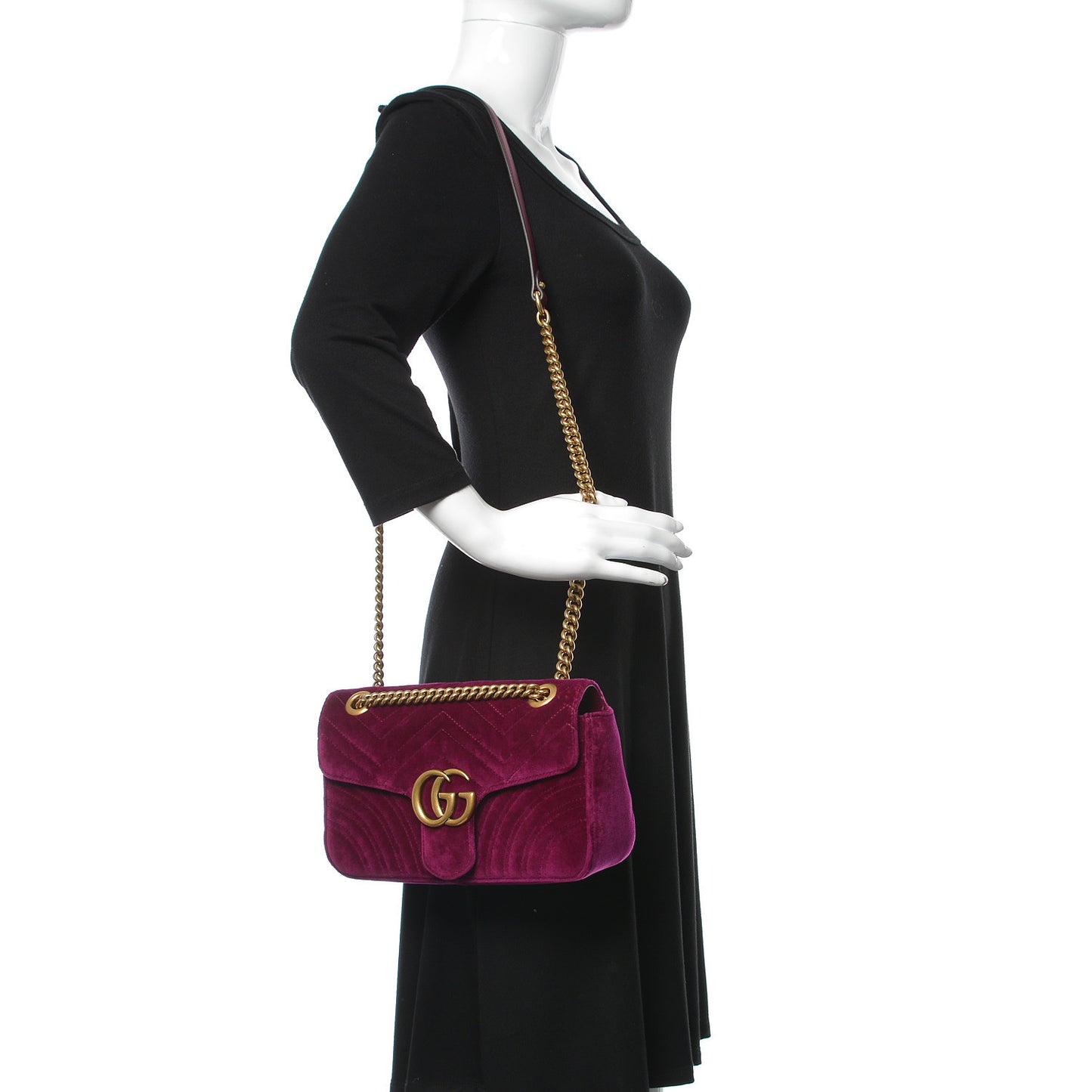 Velvet Matelasse Small GG Marmont Shoulder Bag Fuchsia Violet Cyclamen