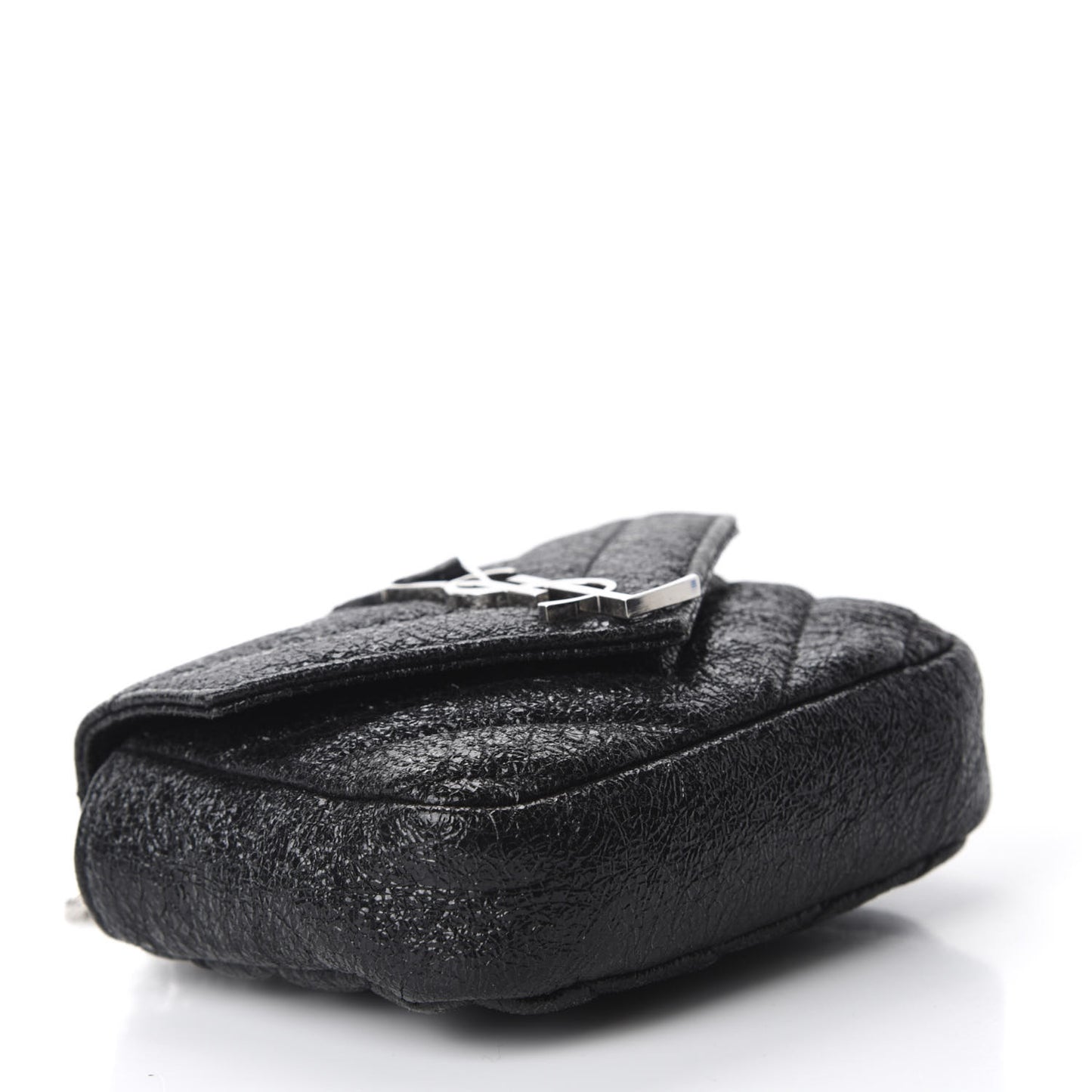 Metallic Crackled Calfskin Chevron Monogram Micro Crossbody Bag Black