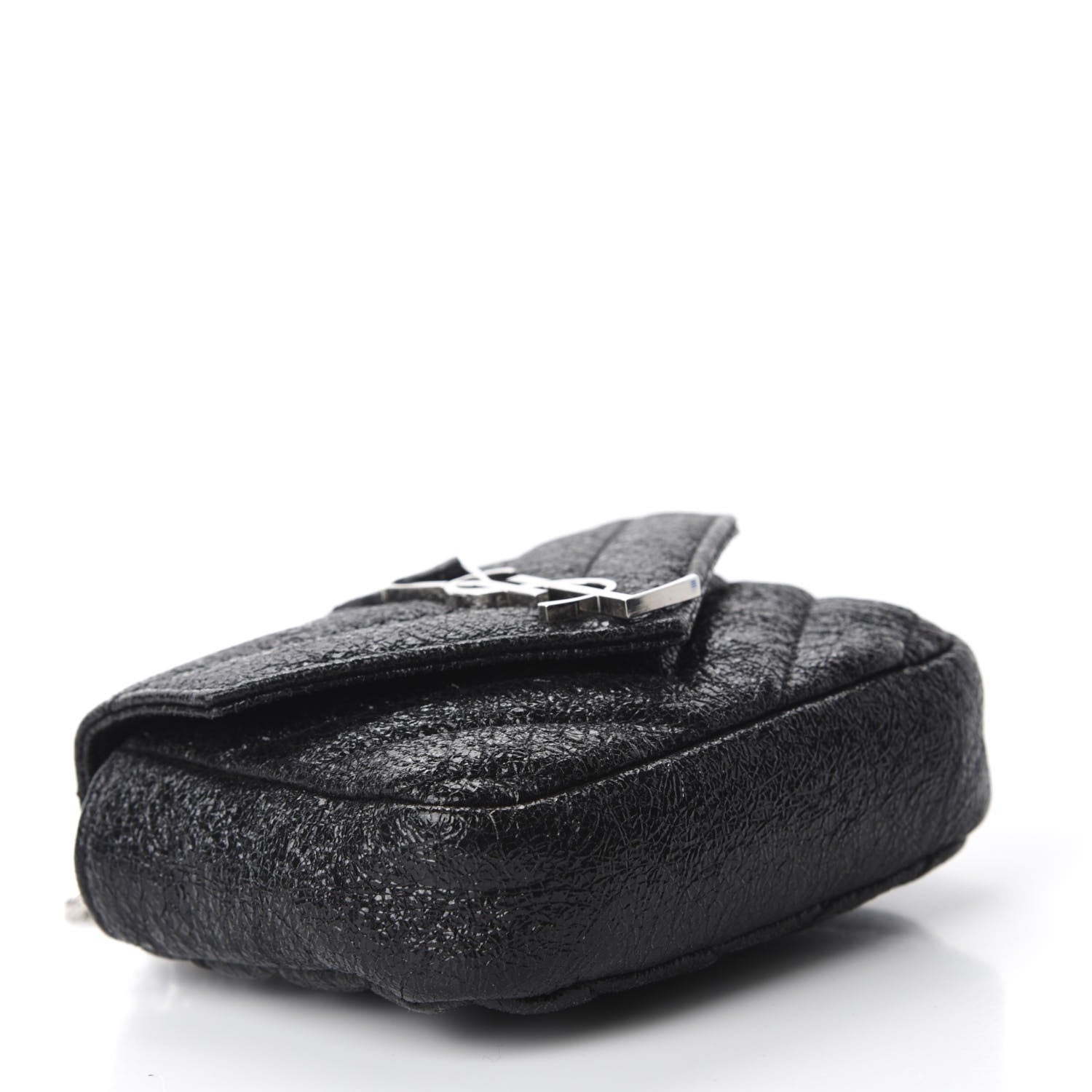 Saint Laurent Metallic Crackled Calfskin Chevron Monogram Micro Crossbody Bag Black 4 of 10
