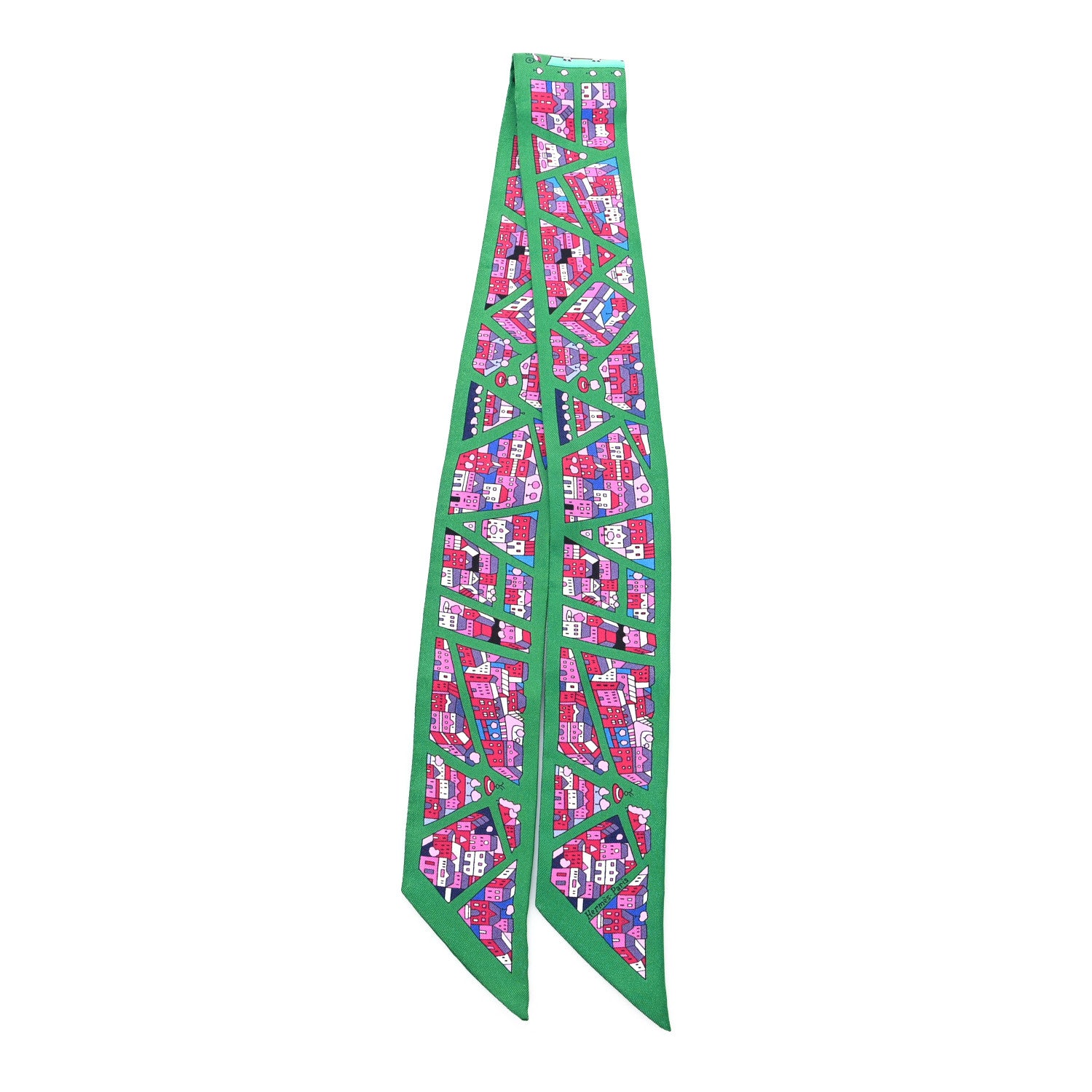 Hermes Silk Rive Droite Rive Gauche Twilly Vert Rose Bleu 2 of 3