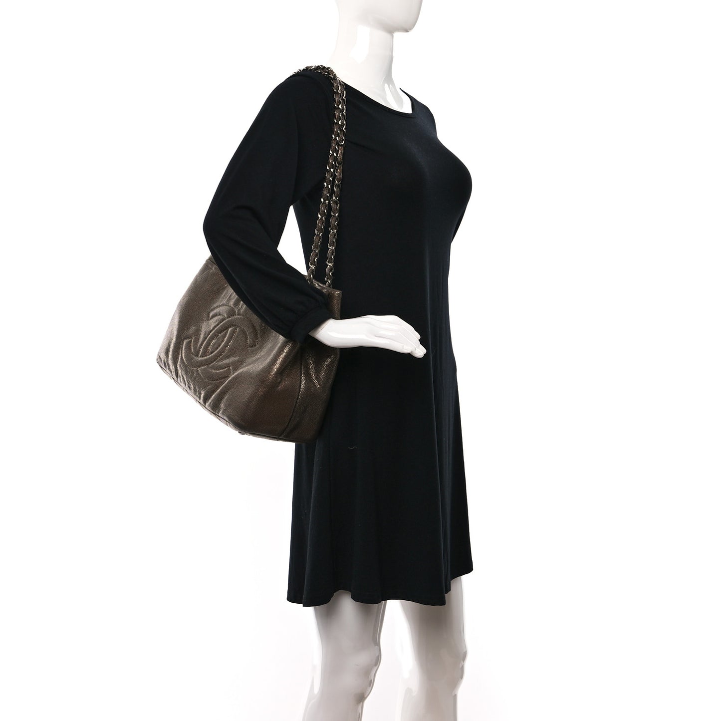 Metallic Caviar Quilted Large Timeless CC Soft Tote Bronze
