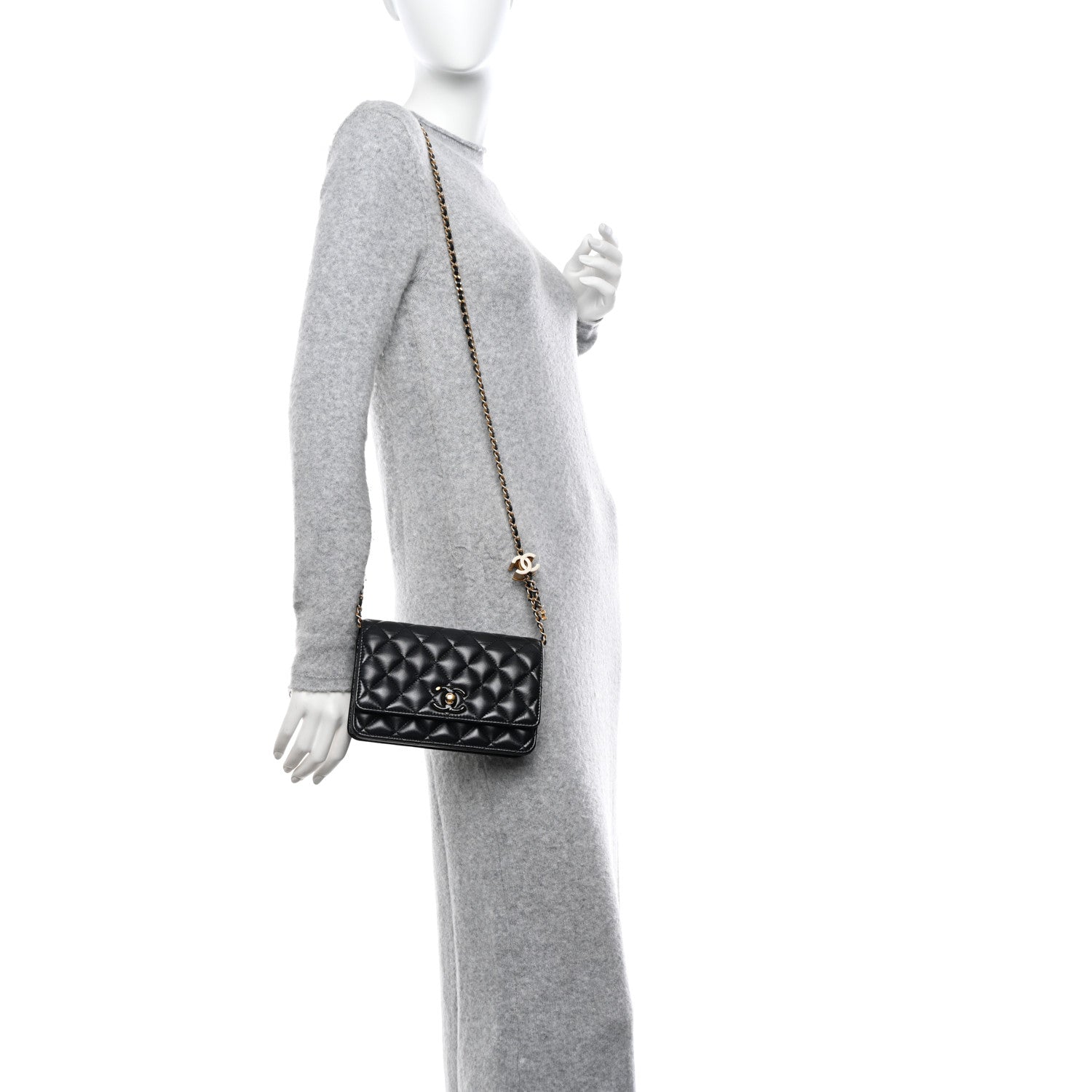 Chanel Lambskin Quilted Enamel CC Wallet on Chain WOC Black 2 of 12