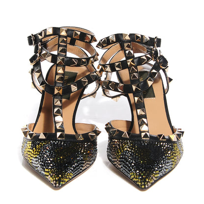 Valentino Garavani Crystal Camouflage Rockstud Ankle Strap 65mm Pumps 36 Black 2 of 6