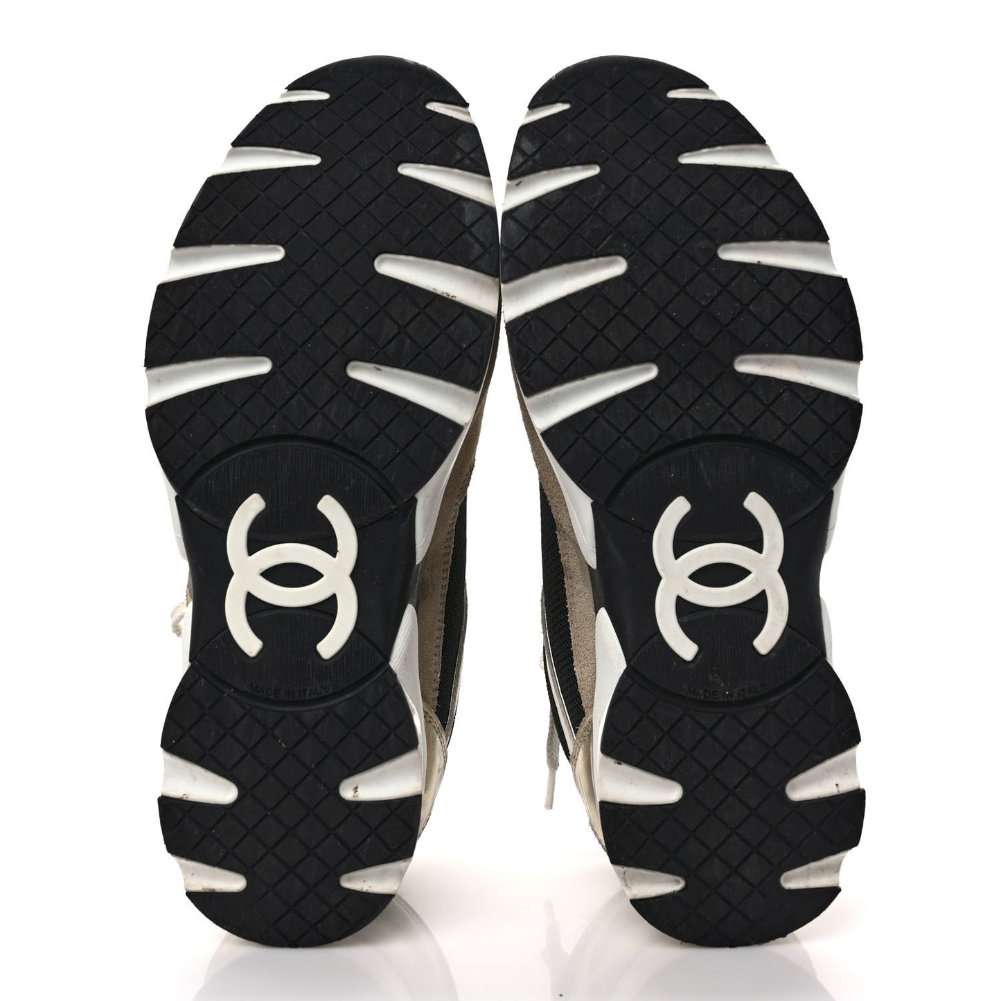Mesh Suede Calfskin Womens CC Sneakers 38.5 White Black Beige Gold